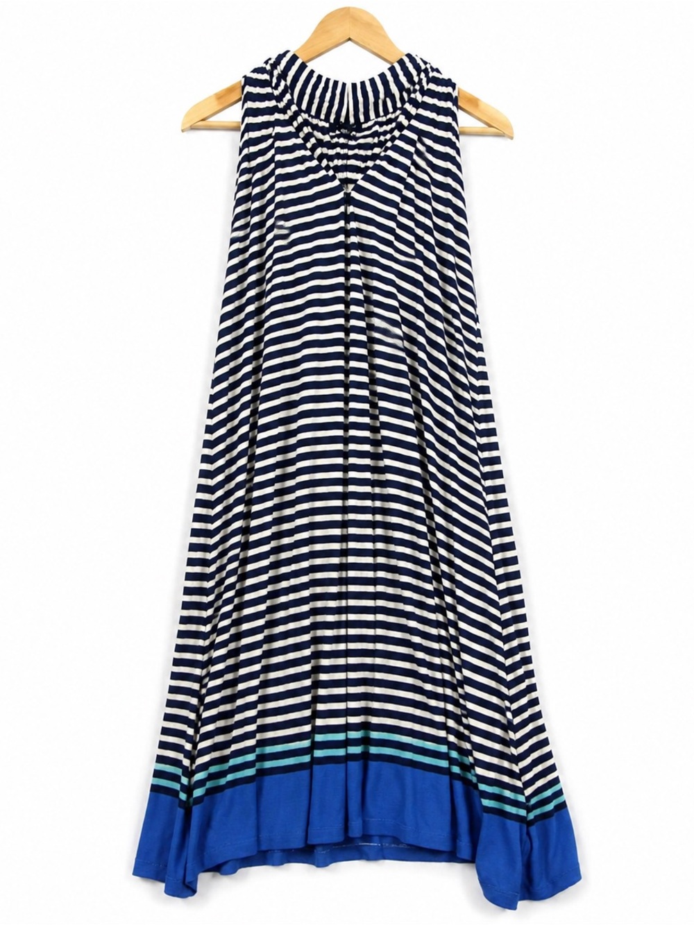 Max Edition NWT M Navy Striped Halter Swing Dress Knee Length High Low nautical - Picture 1 of 6